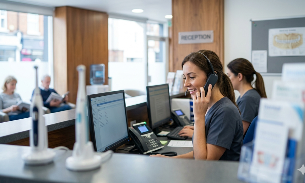 A professional dental phone system setup in a UK clinic.