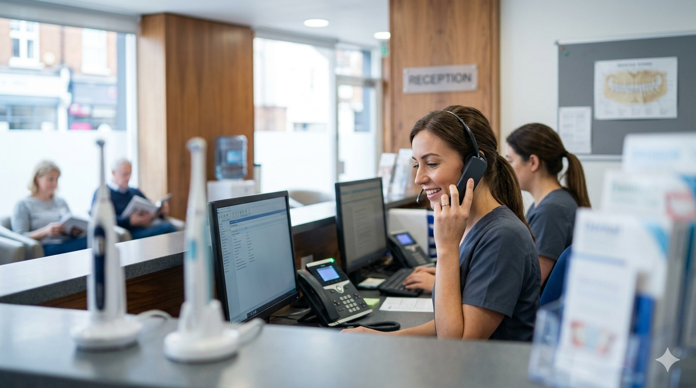 A professional dental phone system setup in a UK clinic.